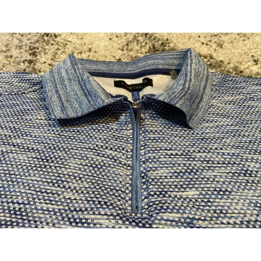 Vince Camuto Mens Blue Space Dye‎ Knit Quarter Zip Polo Shirt XL Short Sleeve